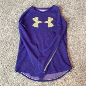 Purple and yellow Under Armor long sleeve athletic shirt